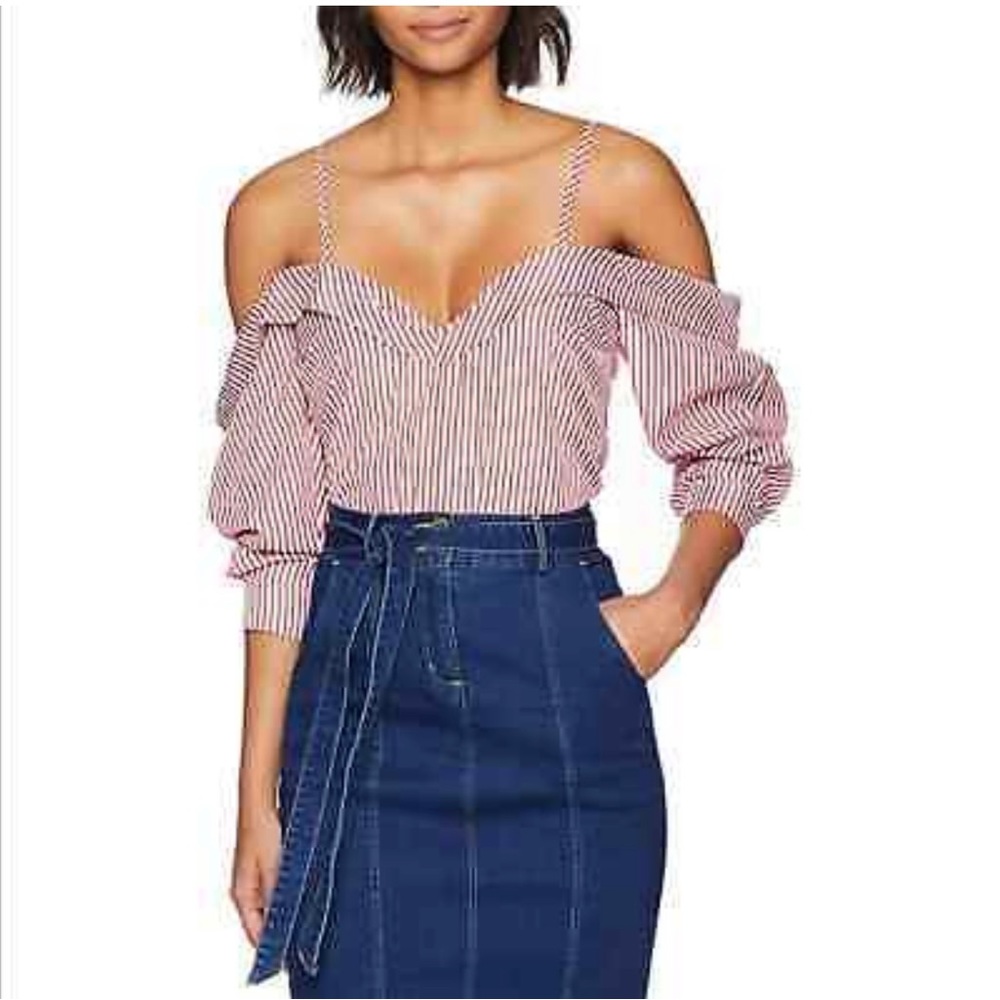 BARDOT Cold Shoulder Red and White Striped long sleeved Top Size US 8/MEDIUM